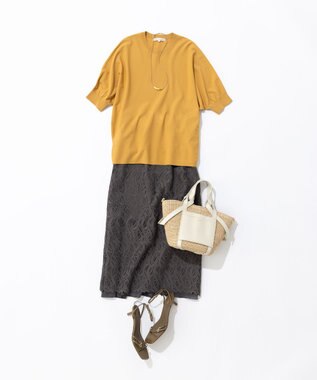 23区 【洗える】ジオメトリックレース Iライン スカート ブラウン系