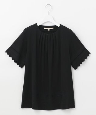 自由区 【洗える】エンブロイダリー チュニック丈カットソー ブラック系