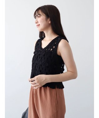 Green Parks かぎ針編みニットベスト Black