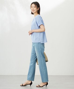 J.PRESS LADIES S 【WEB限定カラーあり・洗える】ストライプジャージー フレンチスリーブ カットソー サックスストライプ系