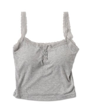 WEGO 【カップ付きインナー】パット付きフロントボタンレースキャミ グレー