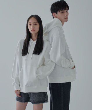 WEGO 【ユニセックス着用ITEM/裏起毛】リラックスフィットスウェットプルパーカー ホワイト