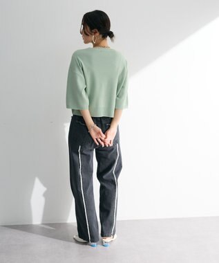 Green Parks ・ＥＬＥＮＣＡＲＥ　ＤＵＥ　ロゴ刺繍６分袖ニット Green