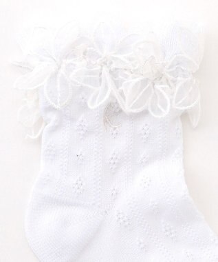 組曲 KIDS 【13-24cm】レース付シルケット ショートソックス オフホワイト系
