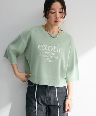 Green Parks ・ＥＬＥＮＣＡＲＥ　ＤＵＥ　ロゴ刺繍６分袖ニット Green