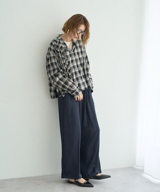 YECCA VECCA ビンテージサテンイージーワイドパンツ Navy