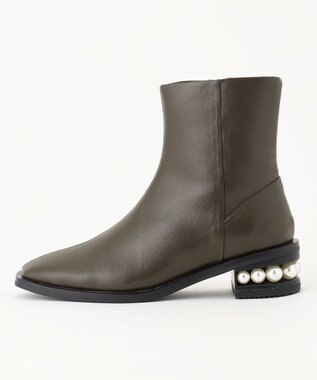 組曲 【23.5cm~24cm】パールヒールミドルブーツ カーキ系