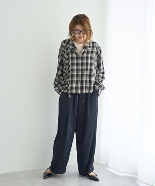 YECCA VECCA ビンテージサテンイージーワイドパンツ Navy