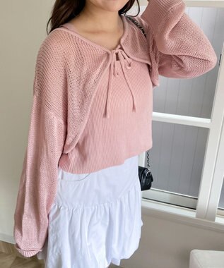 WEGO アンサンブルメッシュリボンカーディガン ピンク