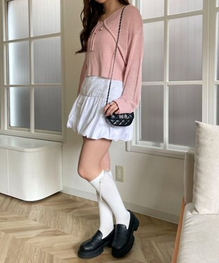 WEGO アンサンブルメッシュリボンカーディガン ピンク