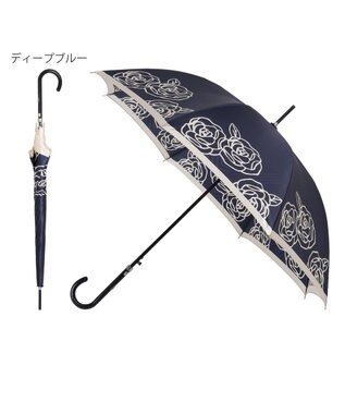 MOONBAT LANVIN COLLECTION 長傘 ローズ サテンプリント ジャンプ 耐風 ディープブルー