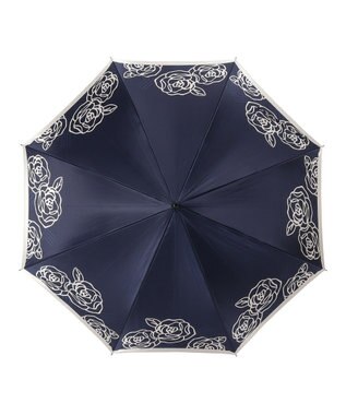 MOONBAT LANVIN COLLECTION 長傘 ローズ サテンプリント ジャンプ 耐風 ディープブルー