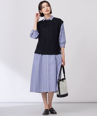 J.PRESS LADIES L 【洗える】Vis/Peスパーク クルーネック ニット ベスト ネイビー系