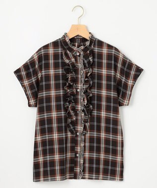 組曲 シアーツイルチェック フリルブラウス アプリコットブラウン系3