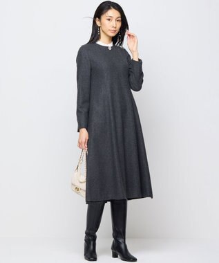 組曲 【2WAY】ラメフラノ フリル襟ワンピース チャコールグレー系