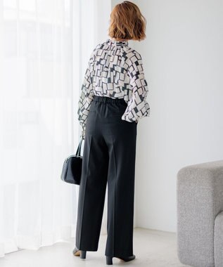 23区 【洗える】ウォームストレッチ ワイドパンツ ブラック系