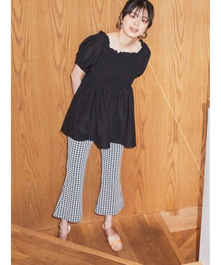 earth music&ecology チェックフレアイージーパンツ Black