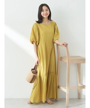 earth music&ecology コットンボイルパフスリーブワンピース Yellow