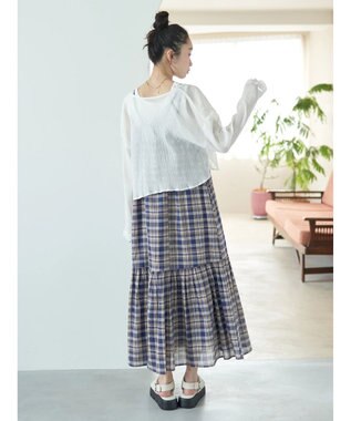 earth music&ecology マドラスチェックキャミワンピース Navy