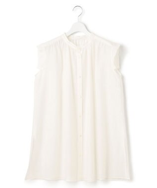23区 【洗える】シアーストライプ ノースリーブ ブラウス ホワイト系