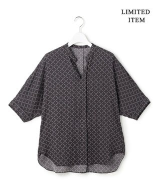 ICB L 【新色追加・WEB限定】BackSatinAmunzen 5分袖キーネックブラウス