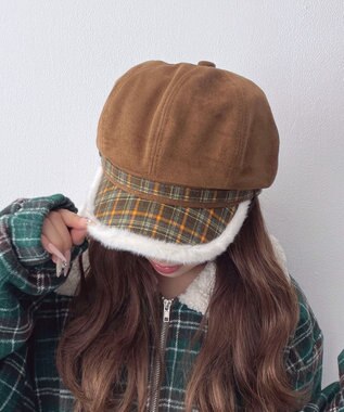 WEGO チェック柄Fスエードキャスケット ベージュ