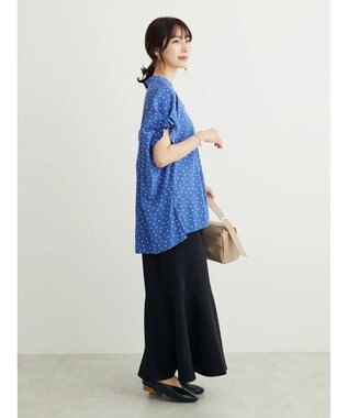 Green Parks ドット柄タックスリーブブラウス Blue