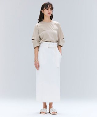 BEIGE， 【洗える】DUOMO / コットンスリットスリーブトップス Taupe