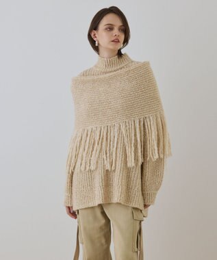 GRACE CONTINENTAL フリンジケープニットトップ キナリ