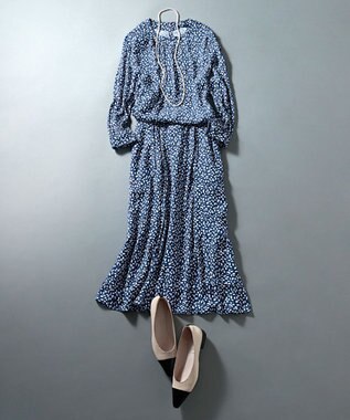 自由区 L 【カタログ掲載・セットアップ対応・洗える】ジオメトリックフラワードットプリント スカート ネイビー系