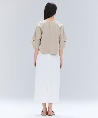 BEIGE， 【洗える】DUOMO / コットンスリットスリーブトップス Taupe