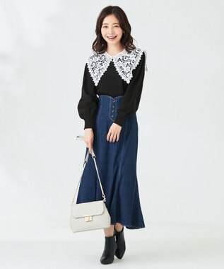 ANY SIS 【2WAY】レース襟付き ニット ブラック