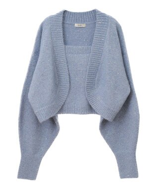 earth music&ecology ＳＥＴ２点スパンコールニットボレロ×タンク Blue