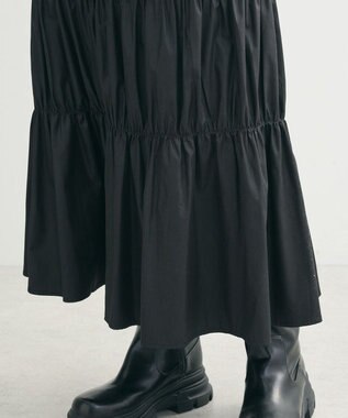 Green Parks チンツ加工シャーリングスカート Black