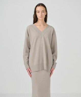 GRACE CONTINENTAL ラメVネックニットトップ ベージュ