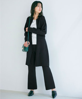  【洗える/セット着用可】ドライコットンハイゲージ フレアシルエット ニットパンツ