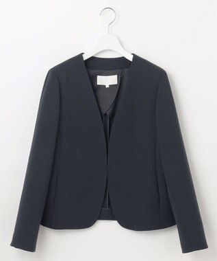 自由区 【セットアップ対応・洗える】トリアセダブルクロスノーカラー ジャケット ネイビー系