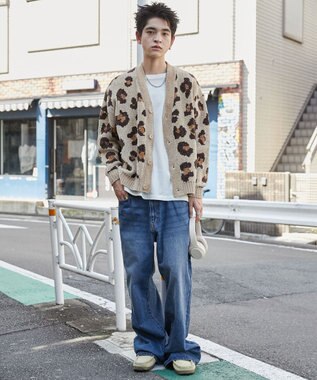 WEGO ベロアモールパターンカーディガン ベージュ