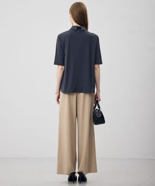 ICB 【WEB限定カラーあり】マラボーテライトジョーゼット 半袖ボウタイ付きシャツカラートップス ダルブルー