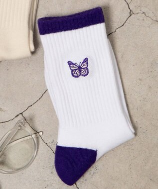 WEGO ワンポイント刺繍クルーソックス ホワイト