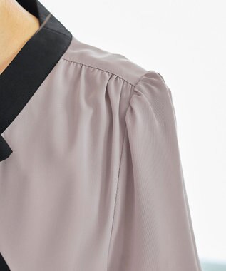 Tiaclasse 【洗える】配色リボンタイブラウス グレージュ