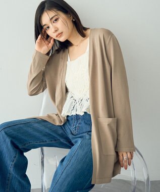 YECCA VECCA スリットミドル丈カーディガン Beige