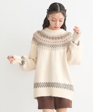 earth music&ecology オーロララメノルディックチュニック Ivory