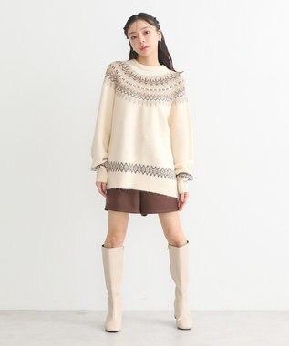 earth music&ecology オーロララメノルディックチュニック Ivory