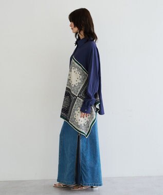 YECCA VECCA スカーフデザインアシメシャツ Navy