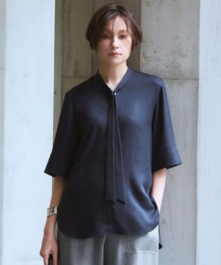 ICB L 【先行予約】ストレッチシルキーツイル タイブラウス