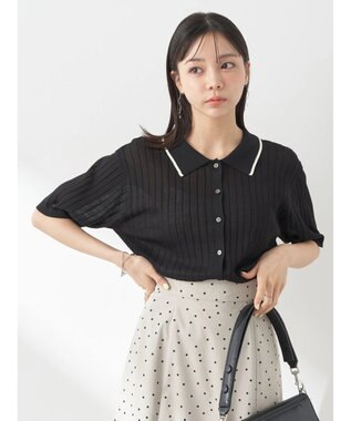 earth music&ecology ラインポロニットカーディガン Black