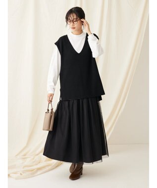 CRAFT STANDARD BOUTIQUE 【2点セット】洗える 60/2 14G片畦Vネックベスト+ロンTEE SET Black