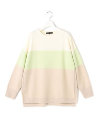 23区 S 【洗える】ウールカシミヤ カラーブロック チュニック ニット ライムグリーン