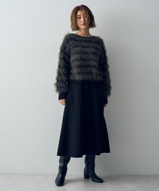 YECCA VECCA フェザーボーダーニット Charcoal Gray